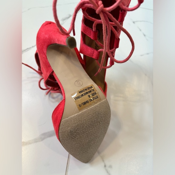 Breckelle’s (6) bright coral lace up heels. - Picture 3 of 7